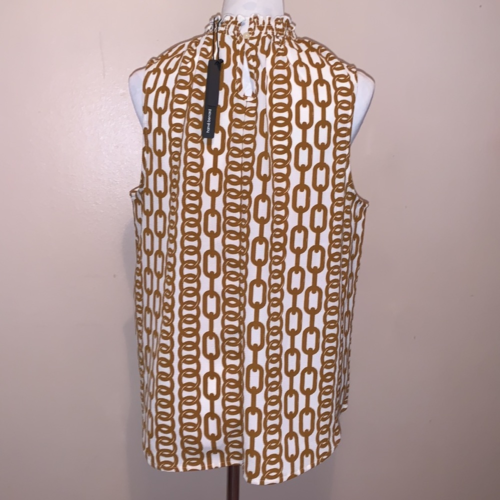 Harvé Benard Mock Turtleneck Sleeveless Chainlink Print Blouse - Picture 3 of 7